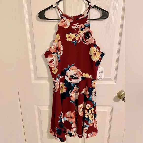 altered state burgundy dress Fitted Sleeveless Neoprene Gown by Ladivine CH377 – ABC Fashion main image 0